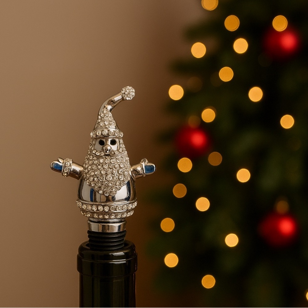 🎄 NWT Cherished Traditions Rhinestone Santa Wine Bottle Stopper Holiday Barware